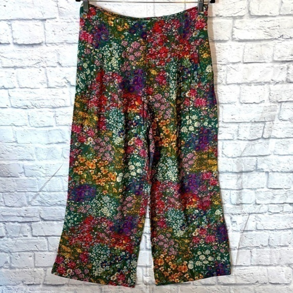 NWT Anthropologie Maeve Wide Leg Flare Pleated Floral Garden Boho Pocketed Pants